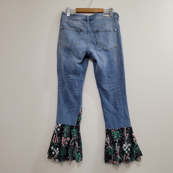 Anthro Pilcro and the letterpress floral mesh bell bottom jeans 25 - Picture 3 of 7